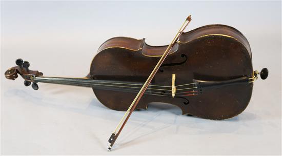 A Klingenthal Saxony cello, c.1890, length of back 76cm